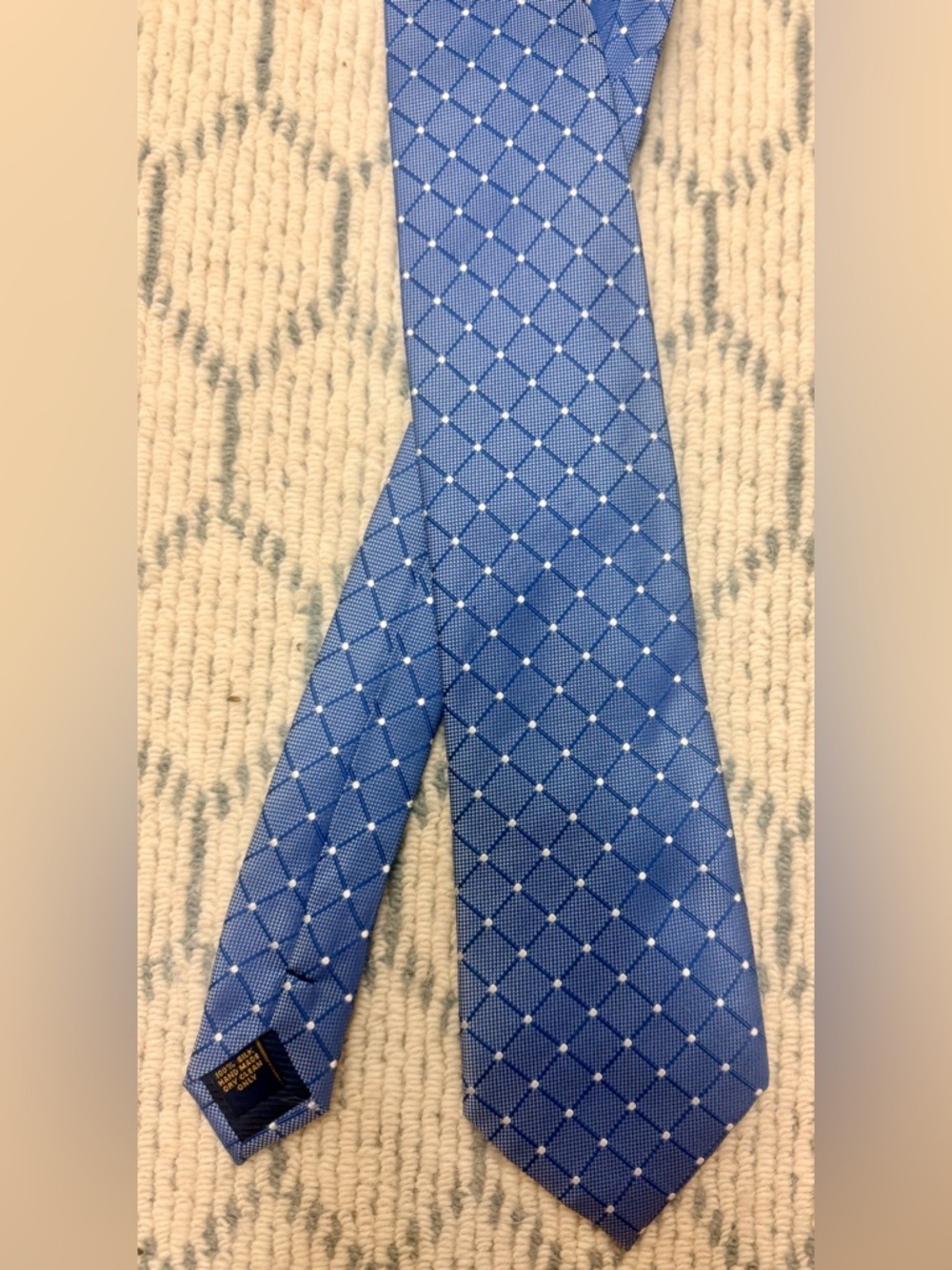 HENRY JACOBSON 100% Silk Handmade Blue Diamond Geometric Pattern Men’s Necktie - Picture 2 of 12